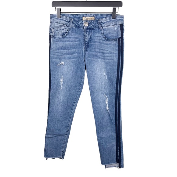 Democracy Flex-ellent Ankle Jeans Side Stripe Distressed Denim Women's Size 4 - Picture 2 of 10